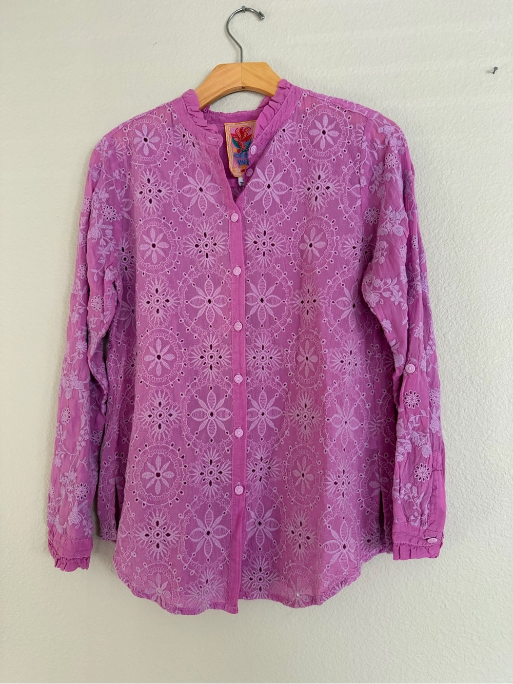 Johnny Was Amyle Shirt Lillia Eyelet Purple Size Small NWT